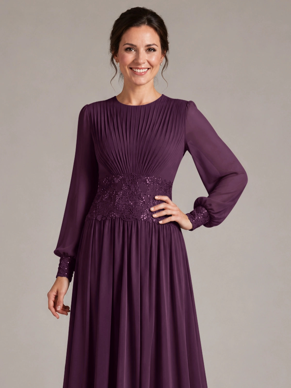 Chiffon Mother of the Bride Dress with Jewel Neckline 