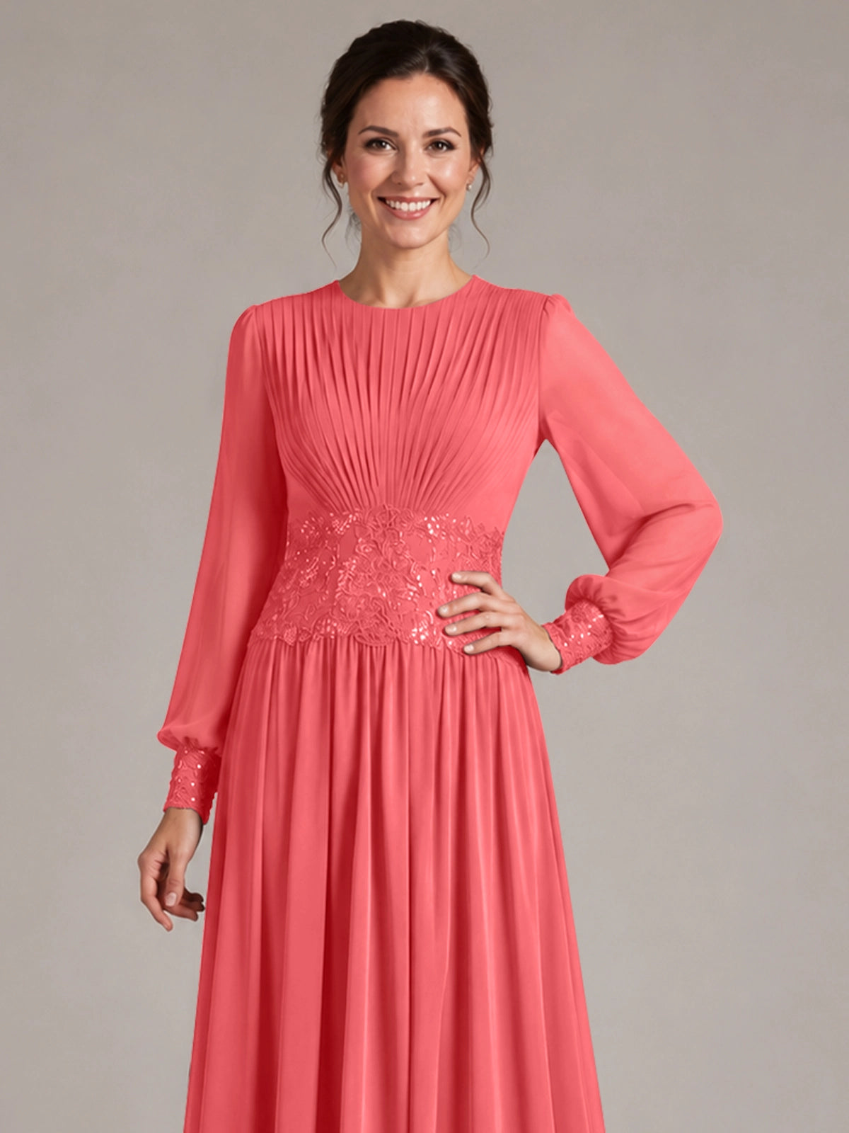 Chiffon Mother of the Bride Dress with Jewel Neckline 