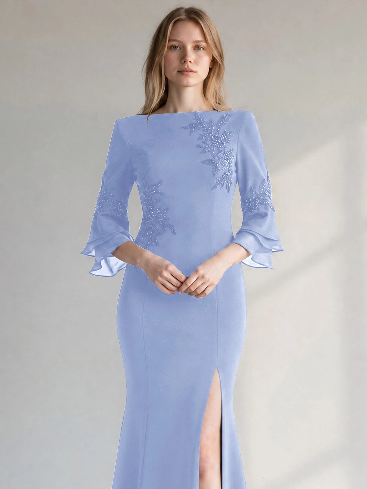 Chiffon Mother of the Bride Dress with 3/4 Sleeves
