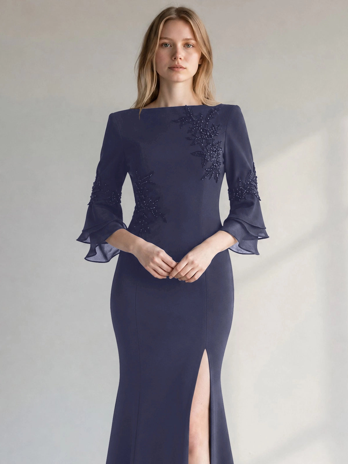 Chiffon Mother of the Bride Dress with 3/4 Sleeves