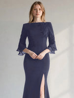 Chiffon Mother of the Bride Dress with 3/4 Sleeves