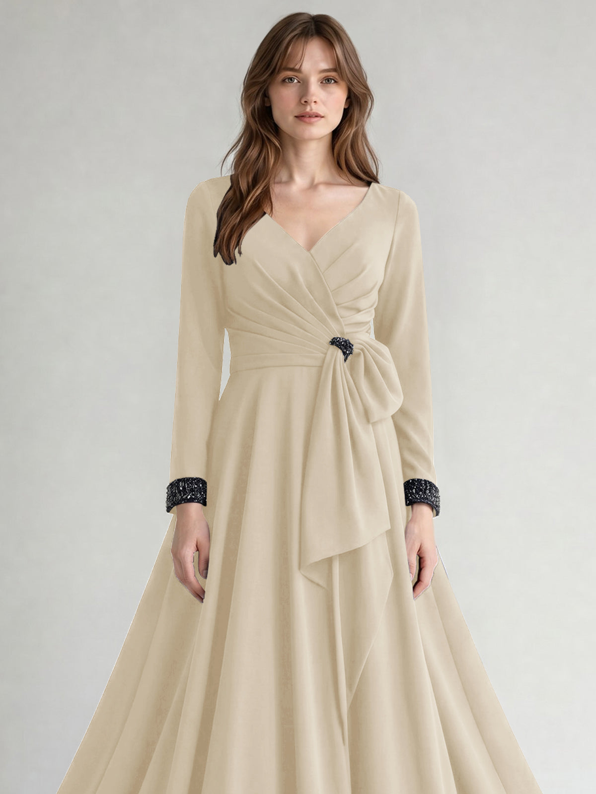 Stretch Satin Mother of the Bride Dress with Crystal