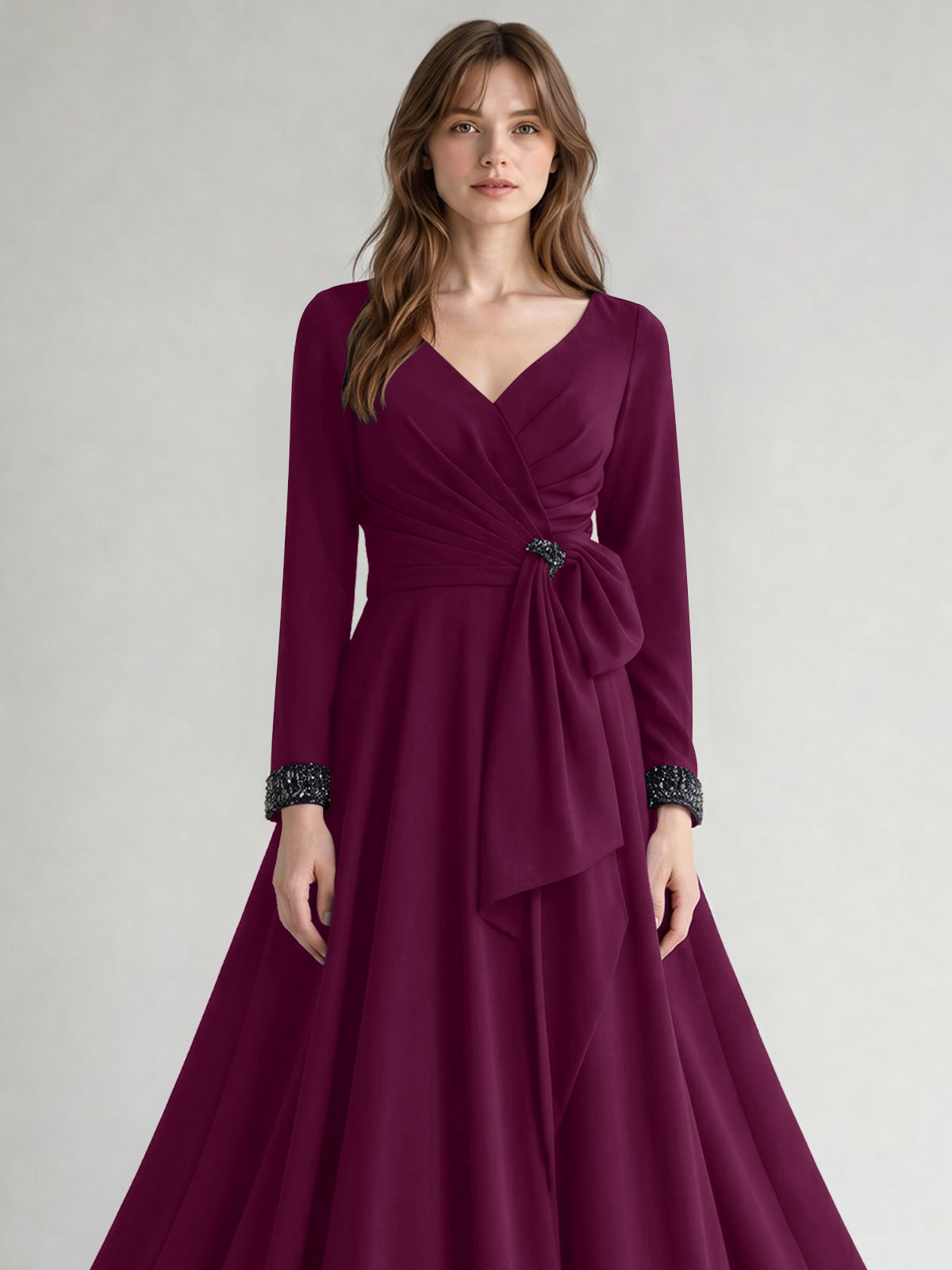 Stretch Satin Mother of the Bride Dress with Crystal