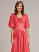 Cowl Neck Mother of the Bride Dress with Applique 