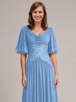Cowl Neck Mother of the Bride Dress with Applique 