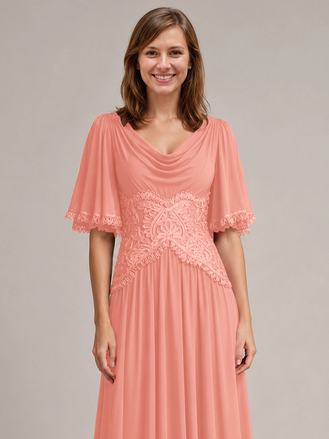 Cowl Neck Mother of the Bride Dress with Applique 