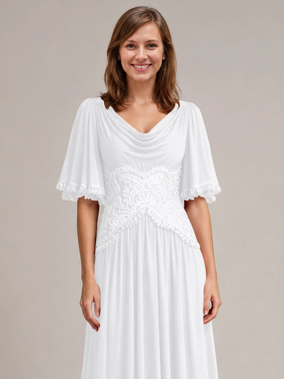 Cowl Neck Mother of the Bride Dress with Applique 