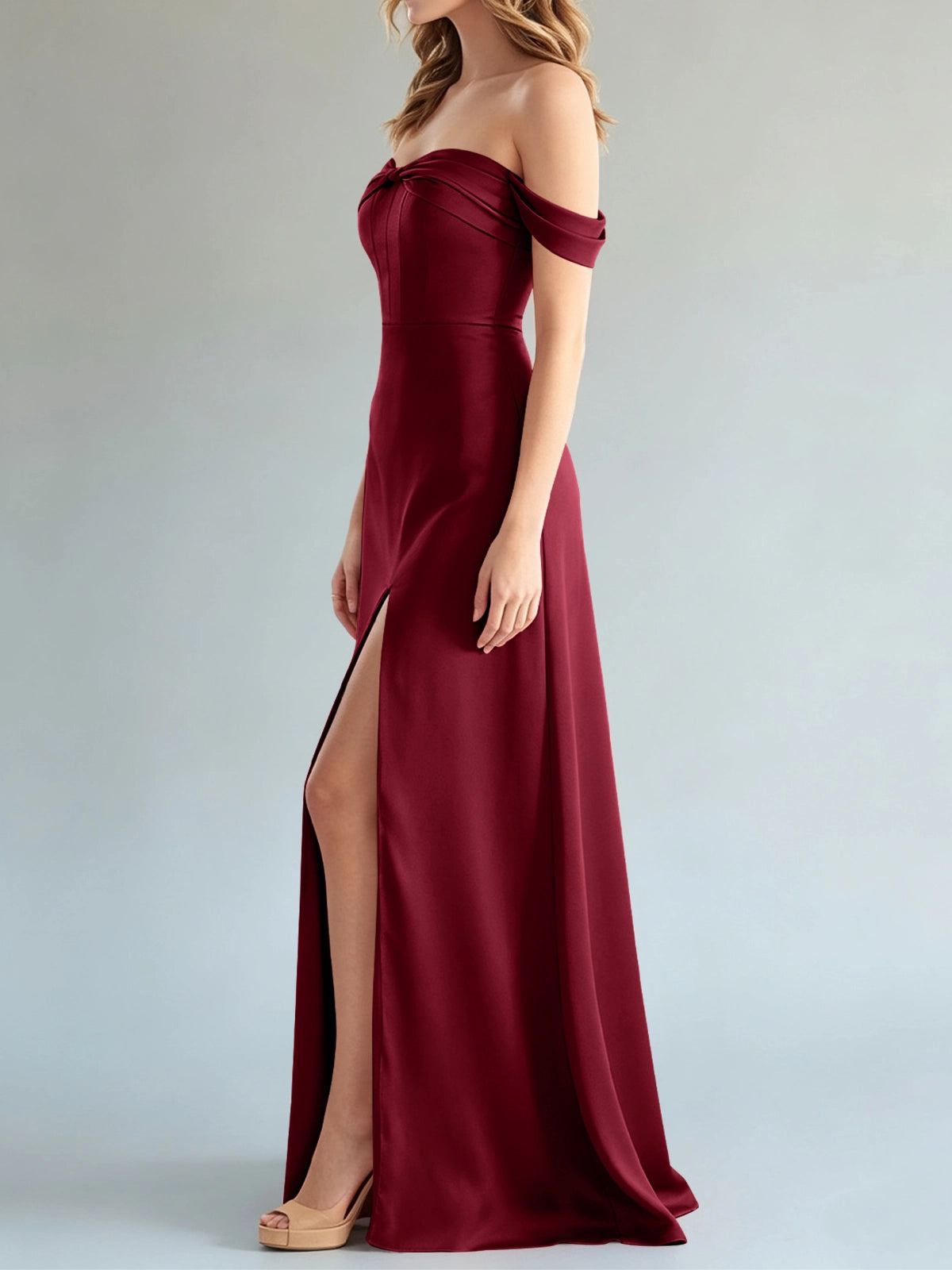 Off-the-Shoulder Slit Bridesmaid Dress 