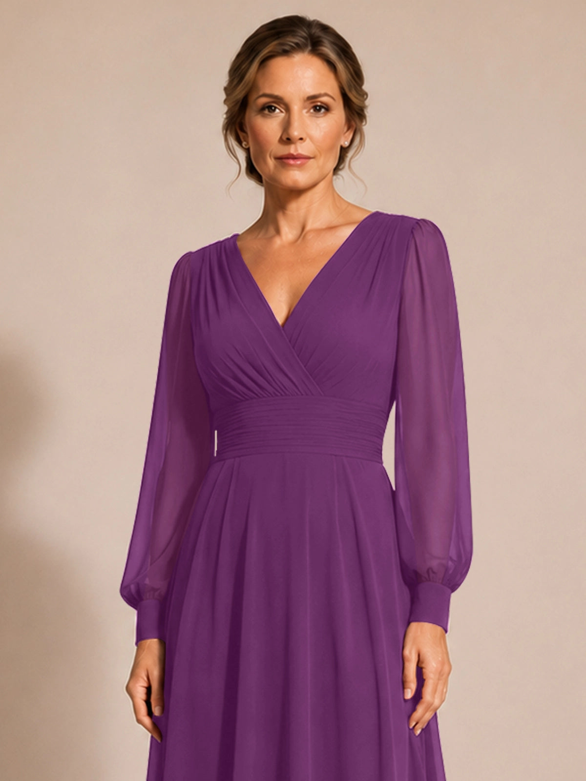 Chiffon Mother of the Bride Dress with Long Sleeves 