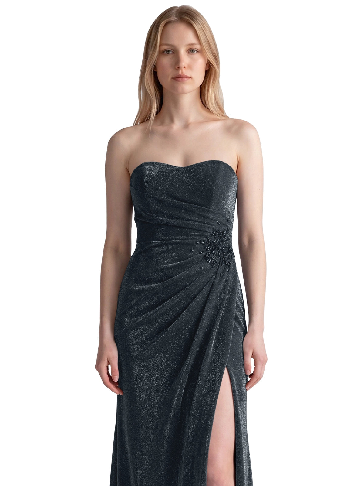 Velvet Prom Dress with Beaded Applique 