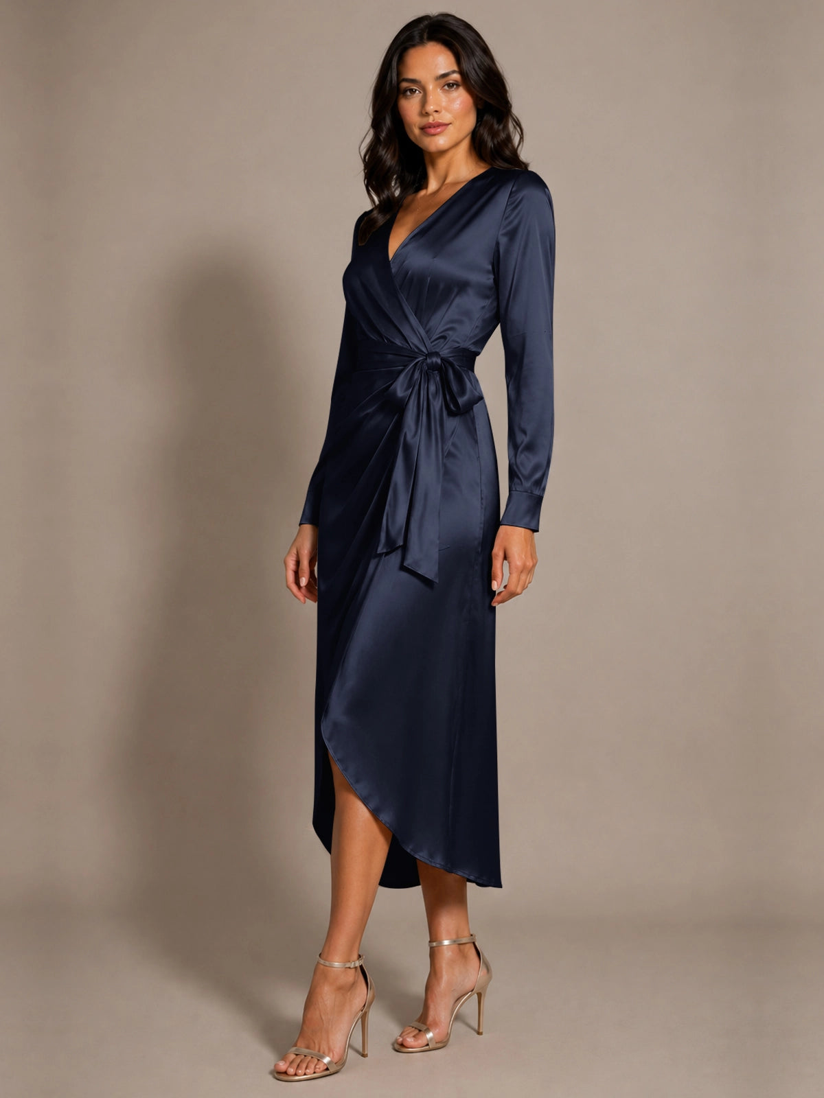 Silk-like Mother of the Bride Dress with Self-Tie Sash 