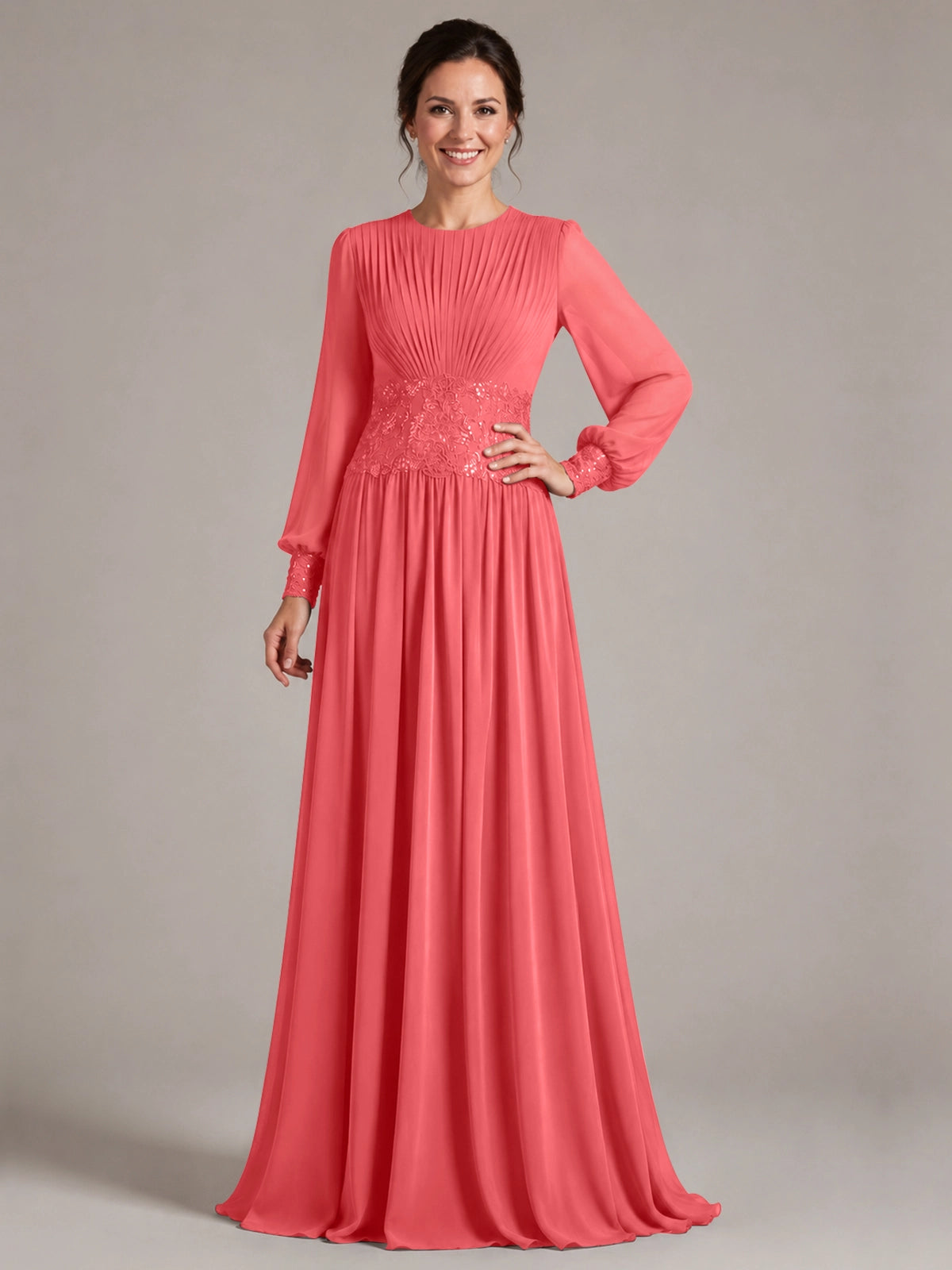 Chiffon Mother of the Bride Dress with Jewel Neckline 