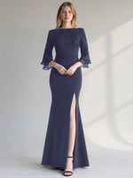 Chiffon Mother of the Bride Dress with 3/4 Sleeves