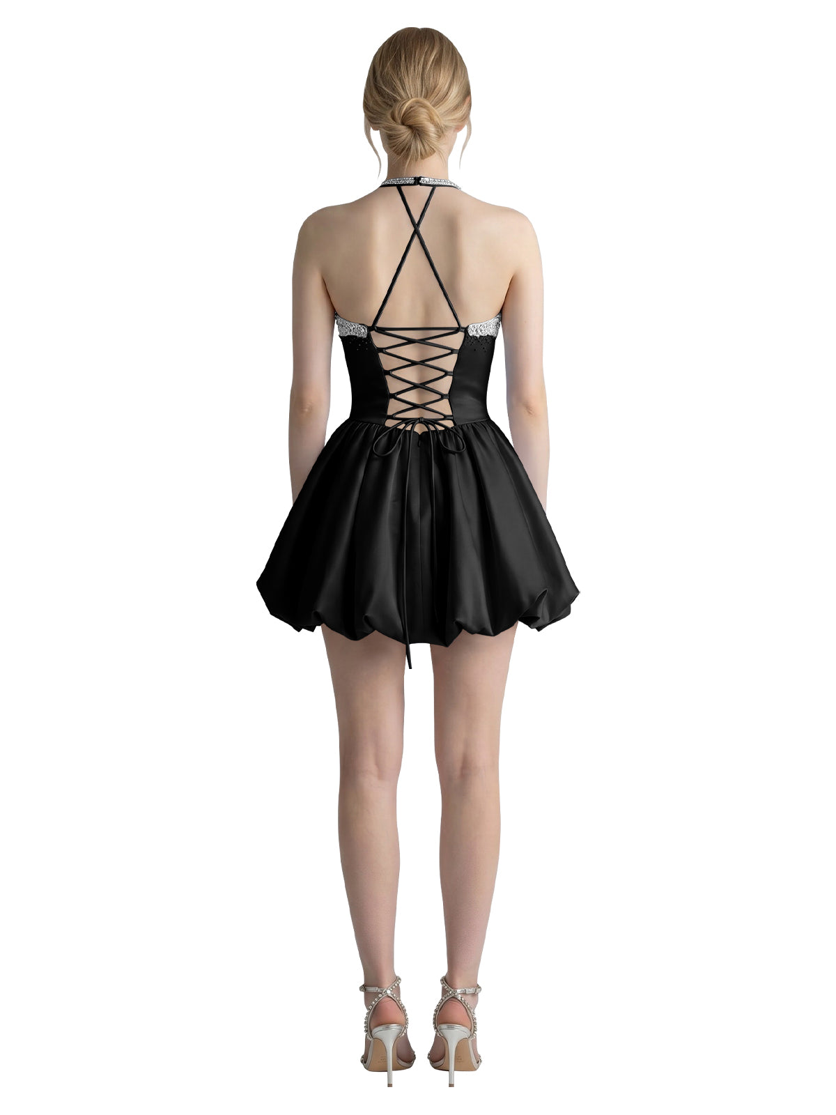 Beading Bubble Hem Mini Dress 