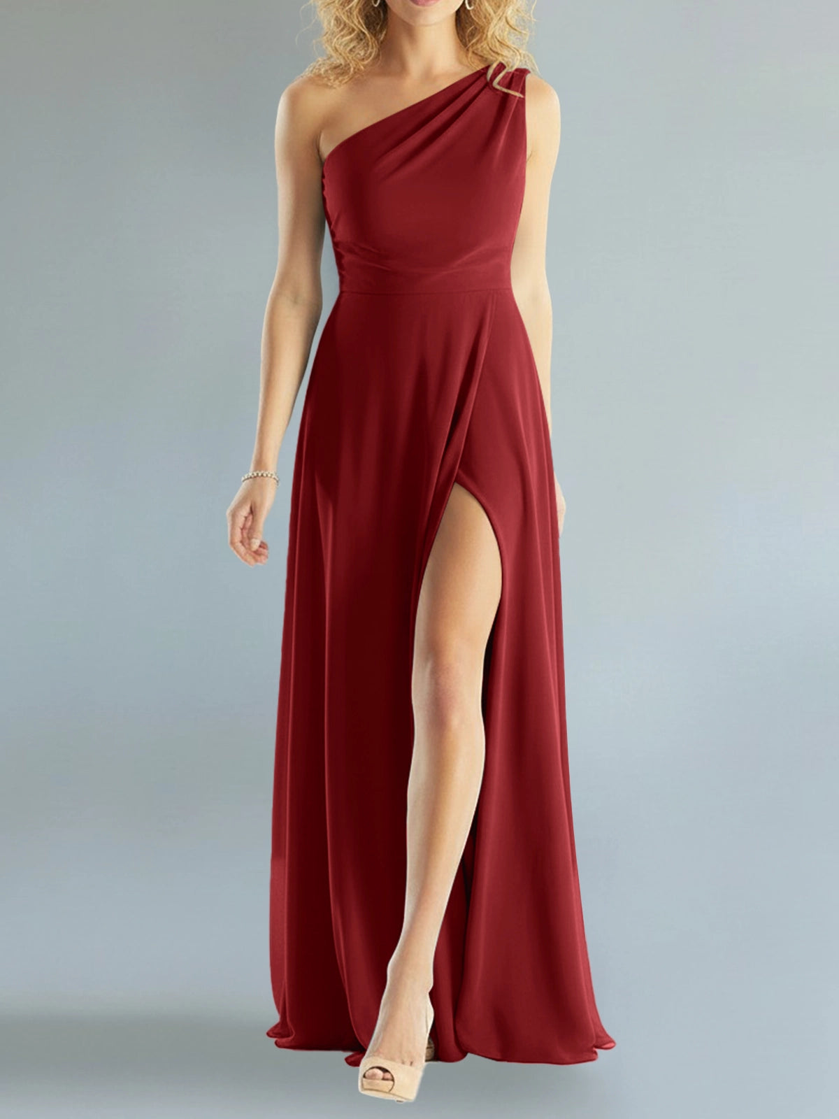 One-Shoulder Bridesmaid Dress with Slit