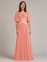 Cowl Neck Mother of the Bride Dress with Applique 