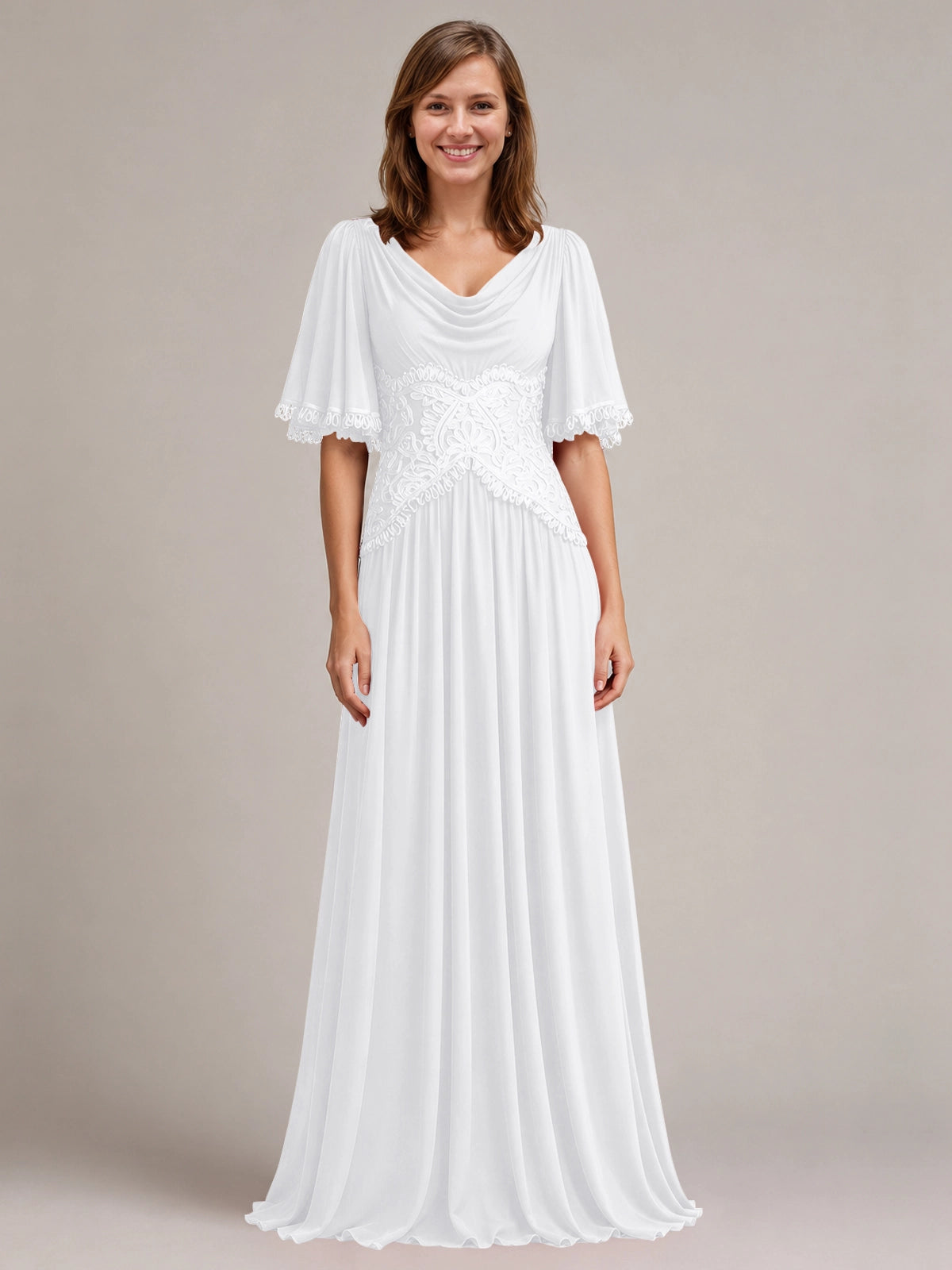 Cowl Neck Mother of the Bride Dress with Applique 