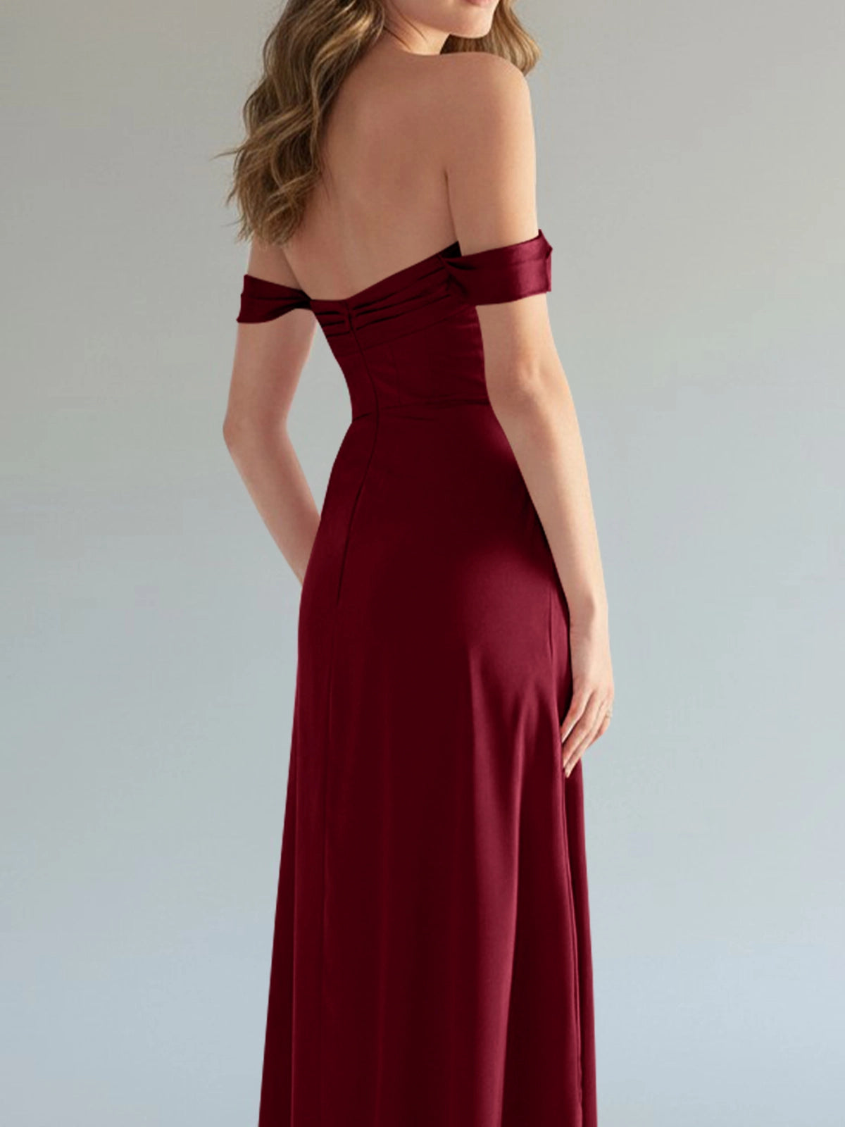 Off-the-Shoulder Slit Bridesmaid Dress 