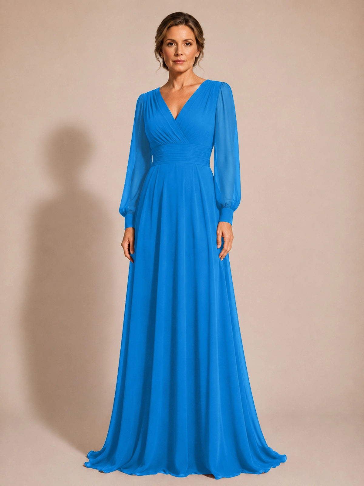 Chiffon Mother of the Bride Dress with Long Sleeves 