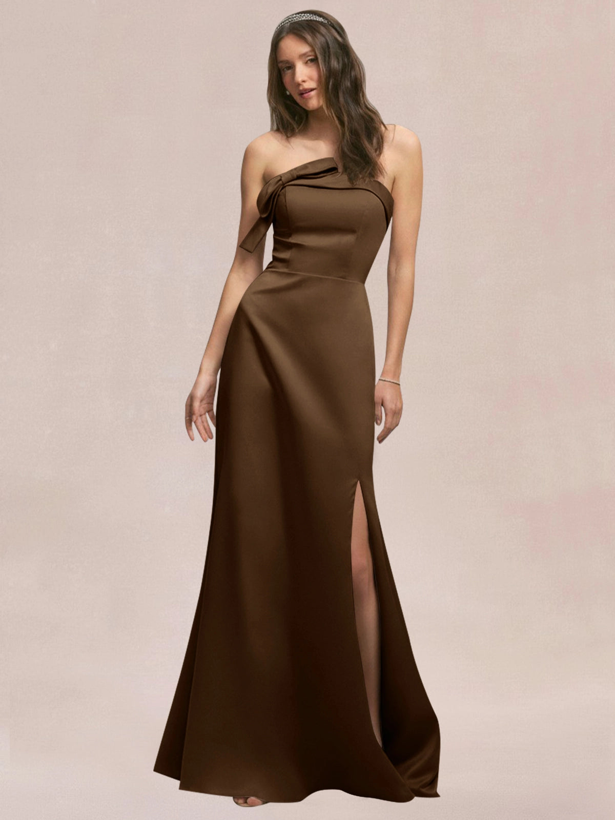 Satin Bow Accent Bridesmaid Dress 