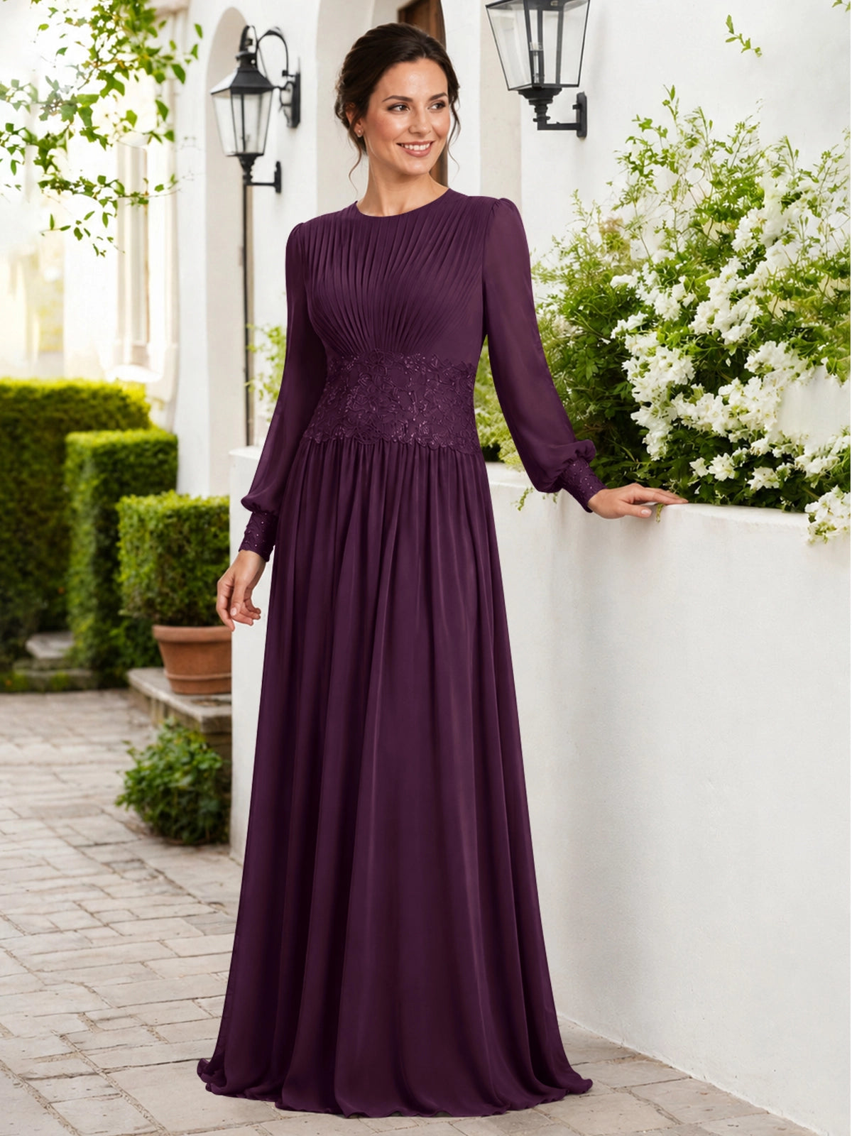 Chiffon Mother of the Bride Dress with Jewel Neckline 