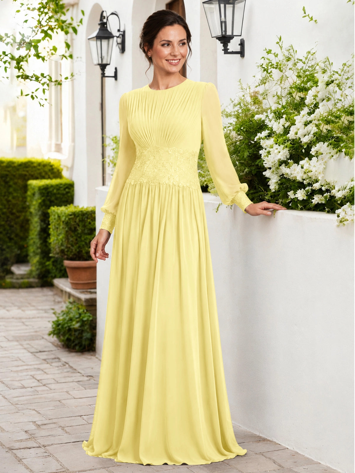 Chiffon Mother of the Bride Dress with Jewel Neckline 