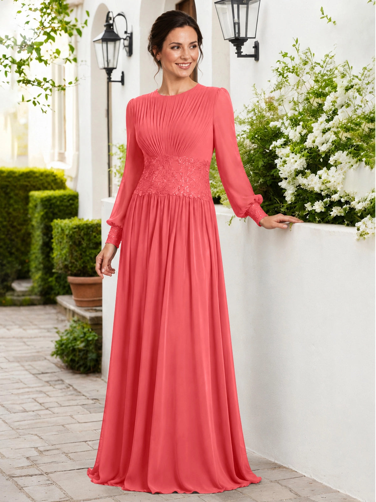 Chiffon Mother of the Bride Dress with Jewel Neckline 
