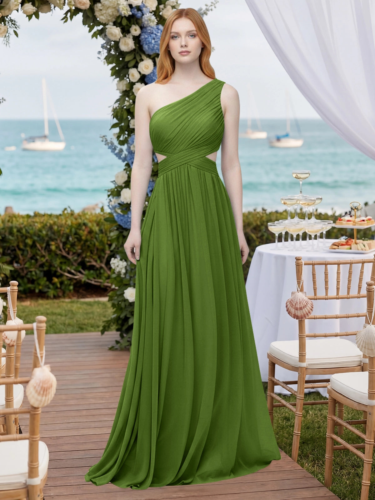 One-Shoulder Side Cut-Out Bridesmaid Dress 