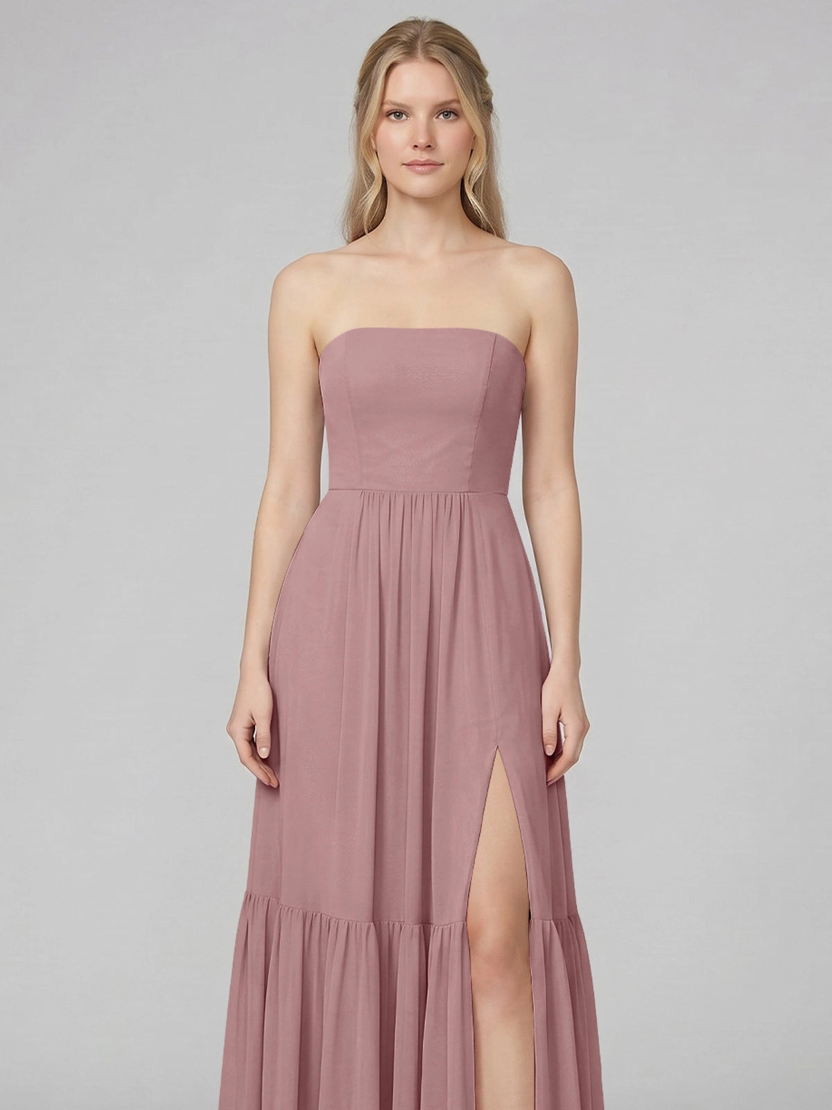 Strapless Bridesmaid Dress with Slit 
