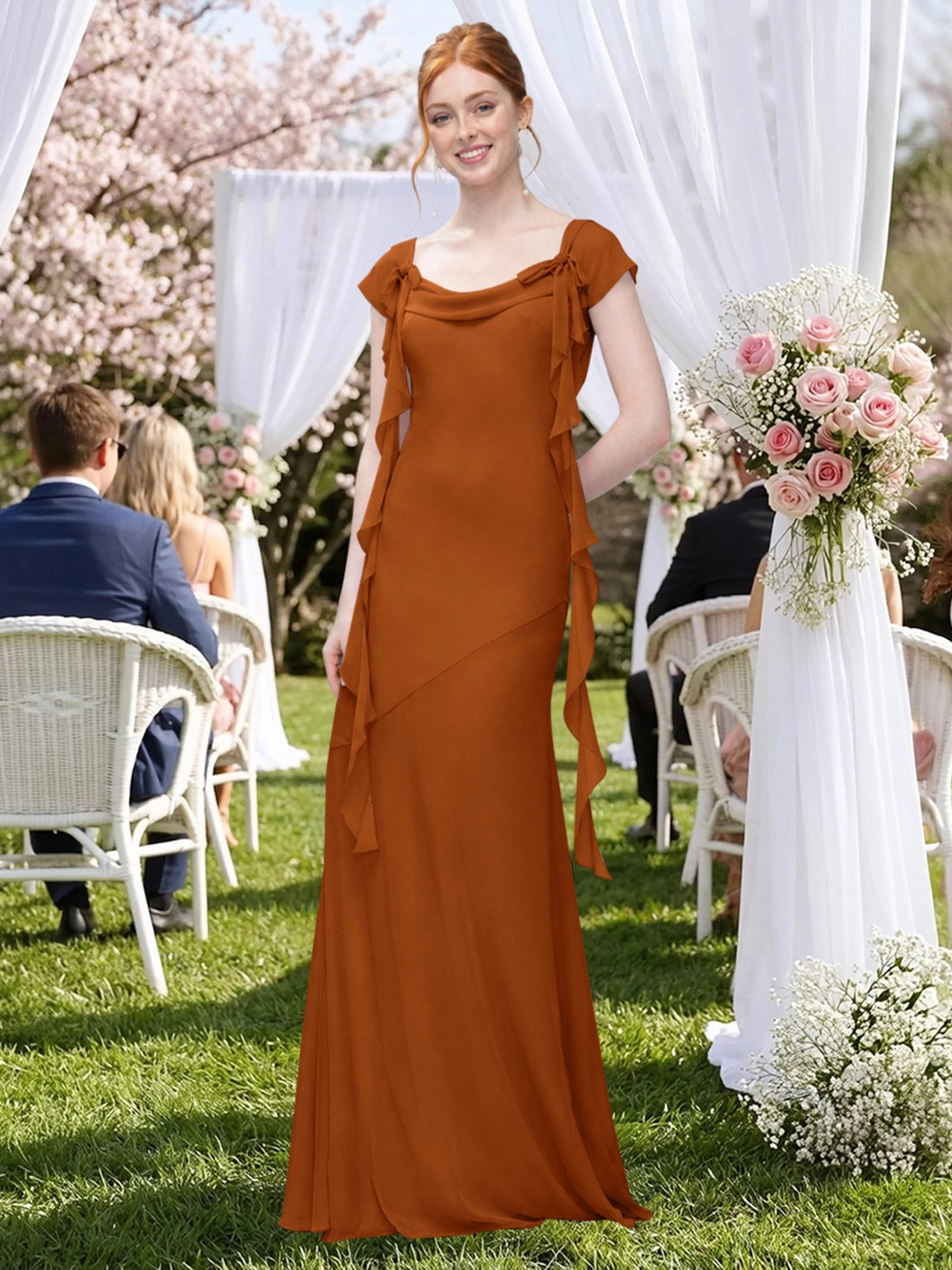 Flowy Ruffle Sheath Bridesmaid Dress 