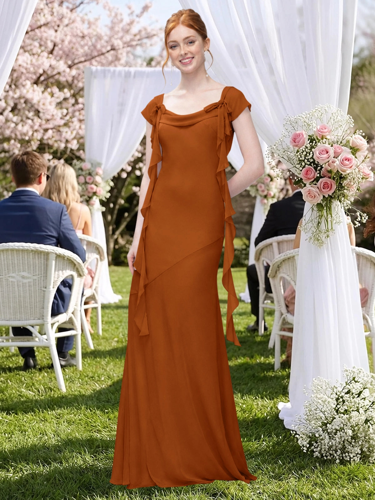 Flowy Ruffle Sheath Bridesmaid Dress 