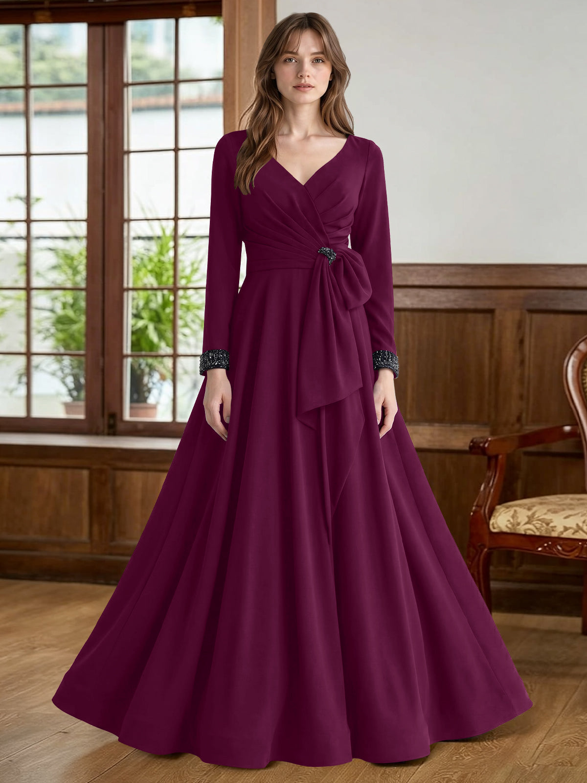 Stretch Satin Mother of the Bride Dress with Crystal