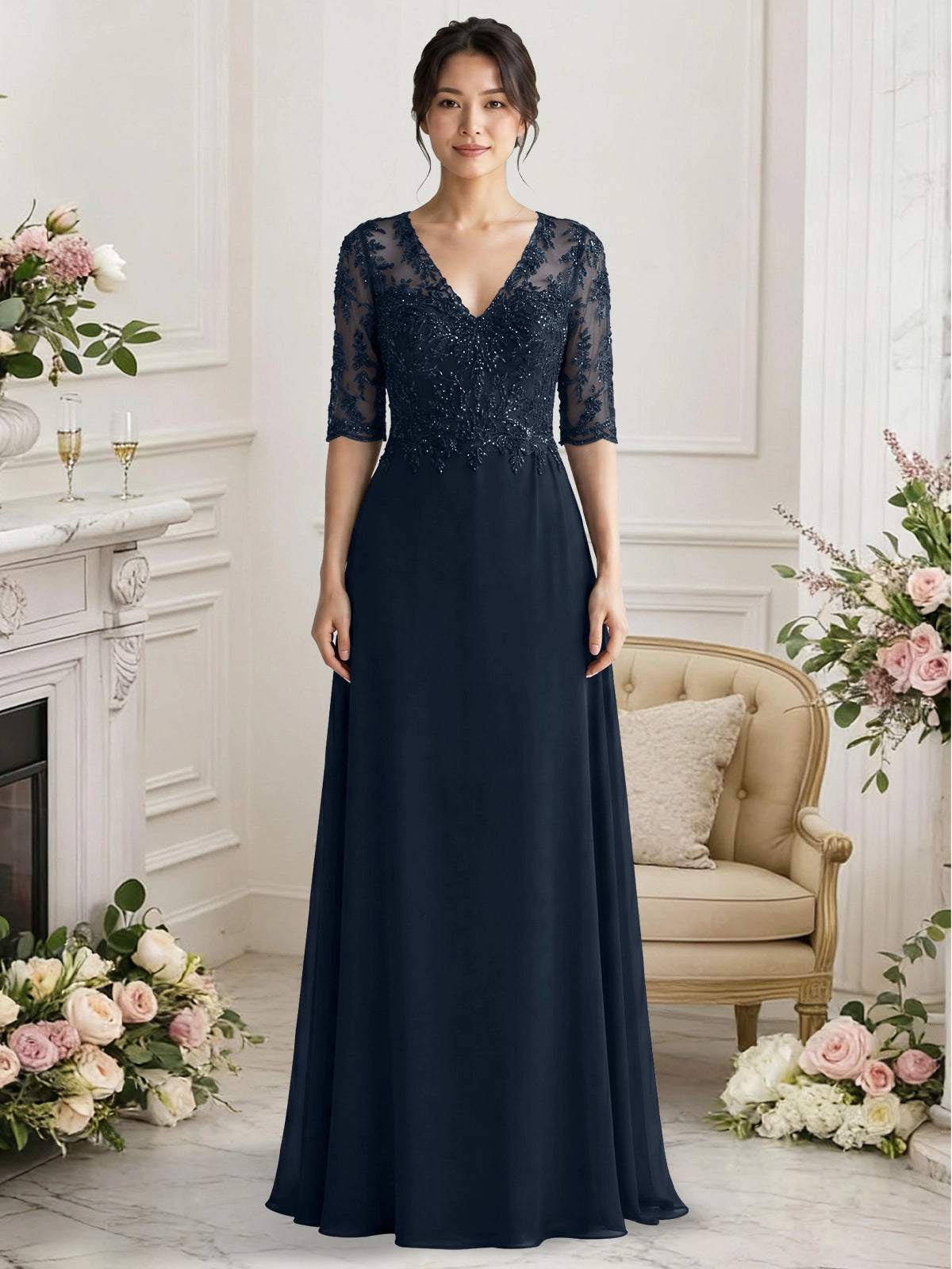 Lace Mother of the Bride Dress with Half Sleeves