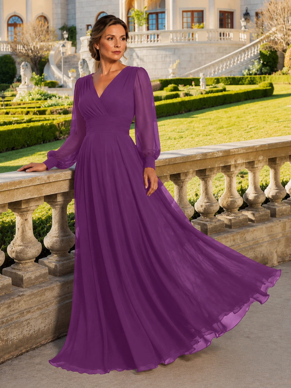 Chiffon Mother of the Bride Dress with Long Sleeves 