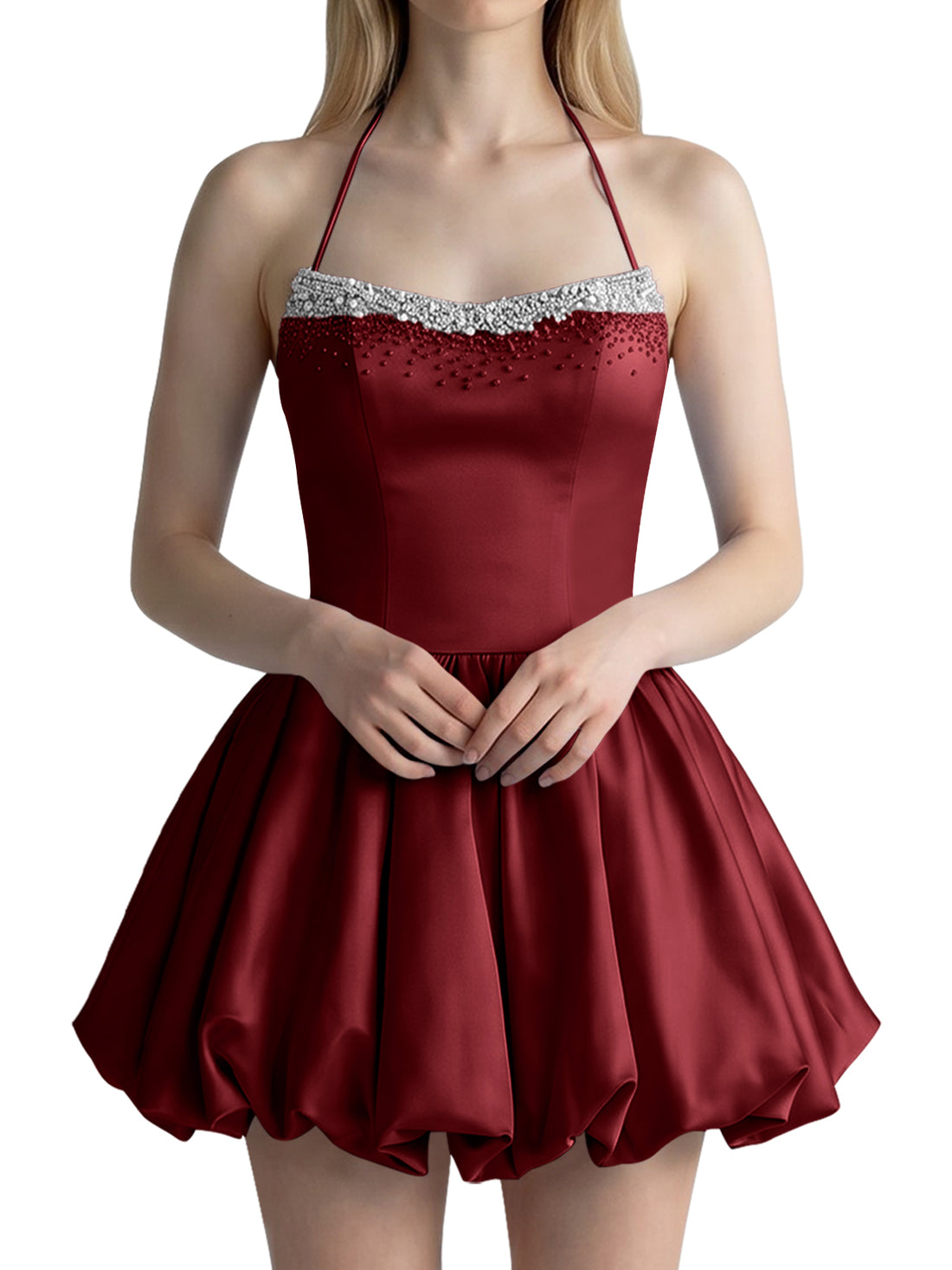 Beading Bubble Hem Mini Dress 