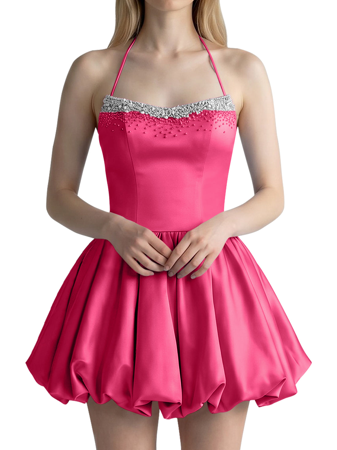 Beading Bubble Hem Mini Dress 