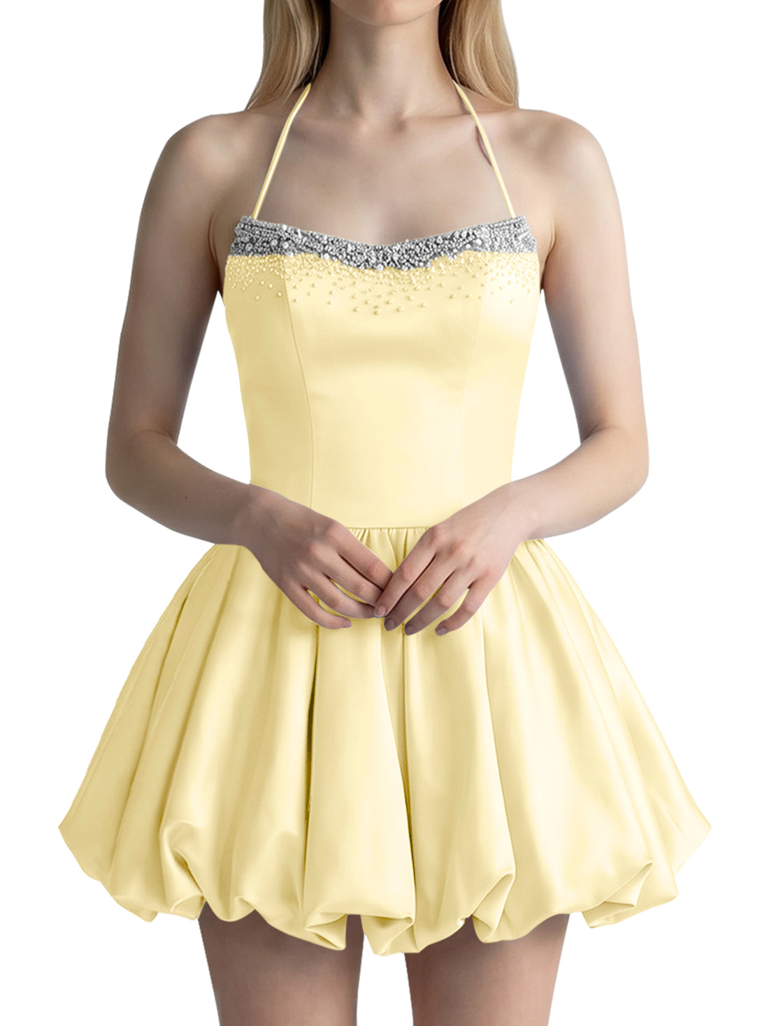 Beading Bubble Hem Mini Dress 