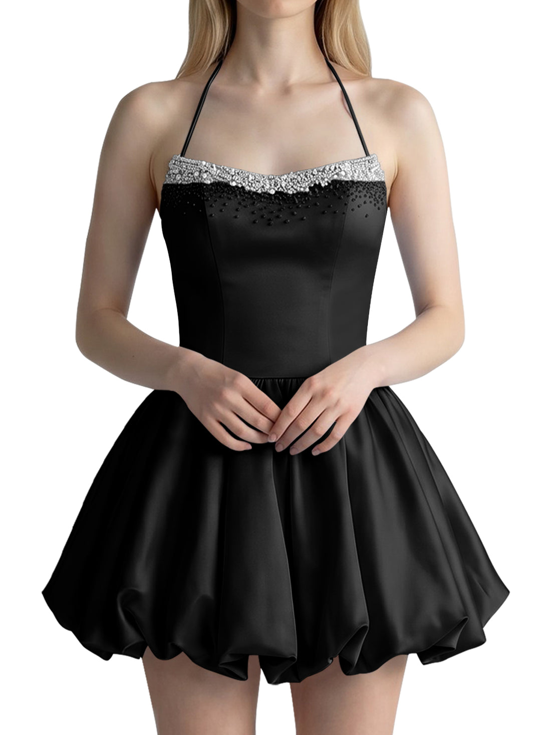 Beading Bubble Hem Mini Dress 