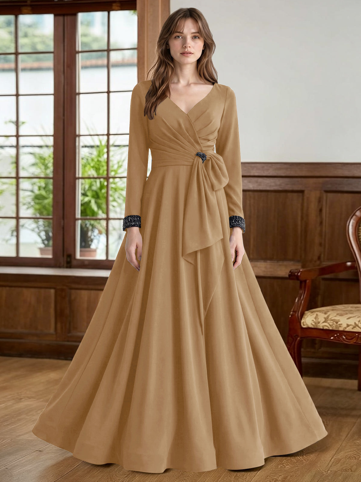 Stretch Satin Mother of the Bride Dress with Crystal