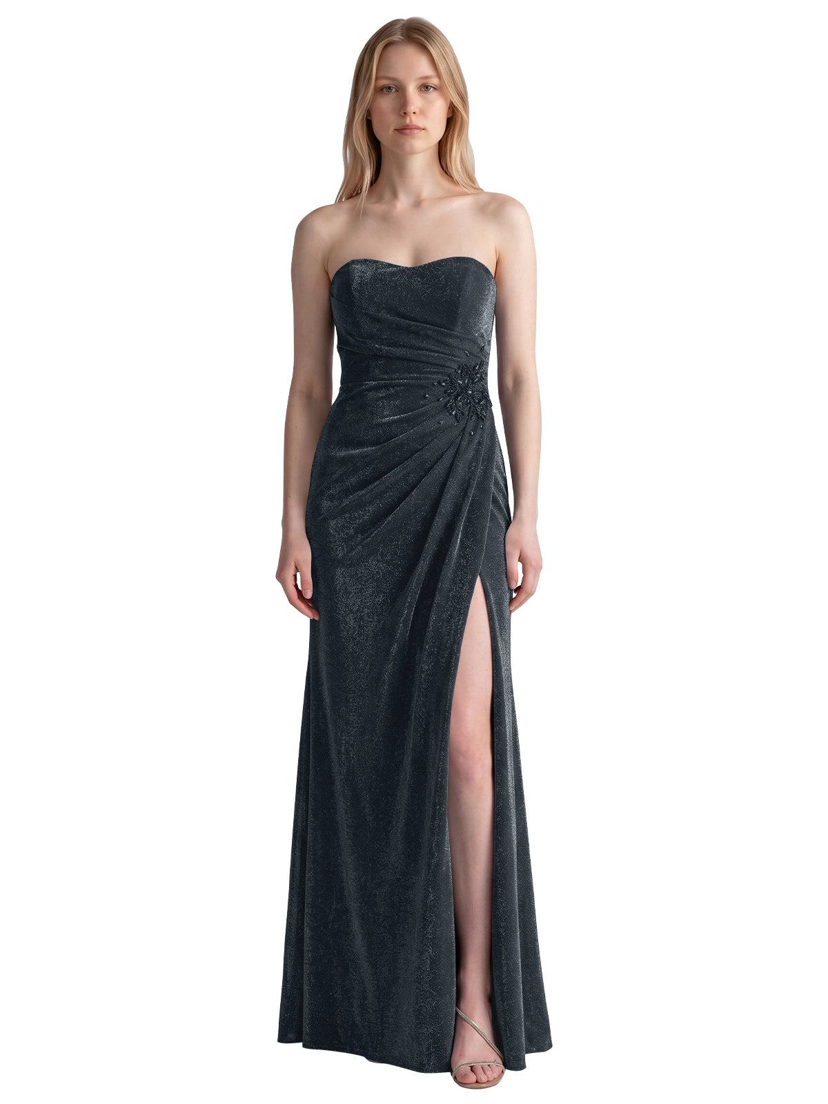 Velvet Prom Dress with Beaded Applique 