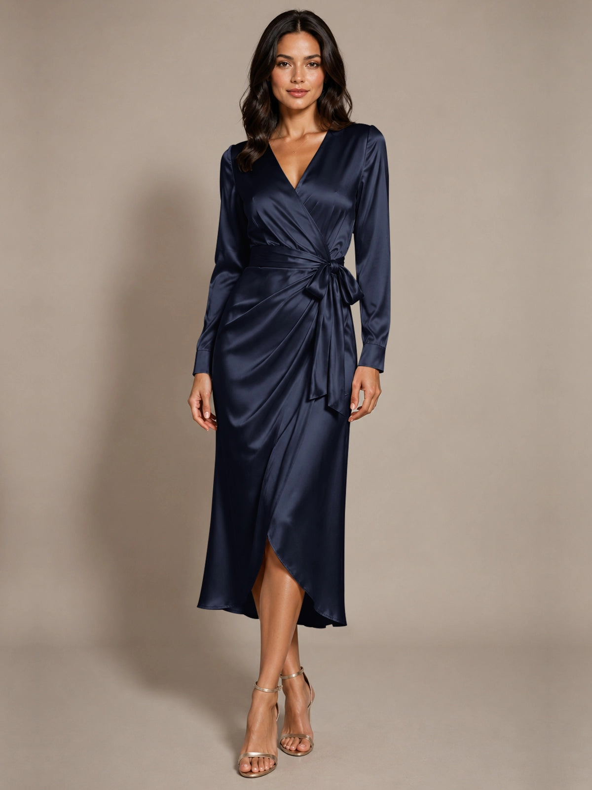 Silk-like Mother of the Bride Dress with Self-Tie Sash 