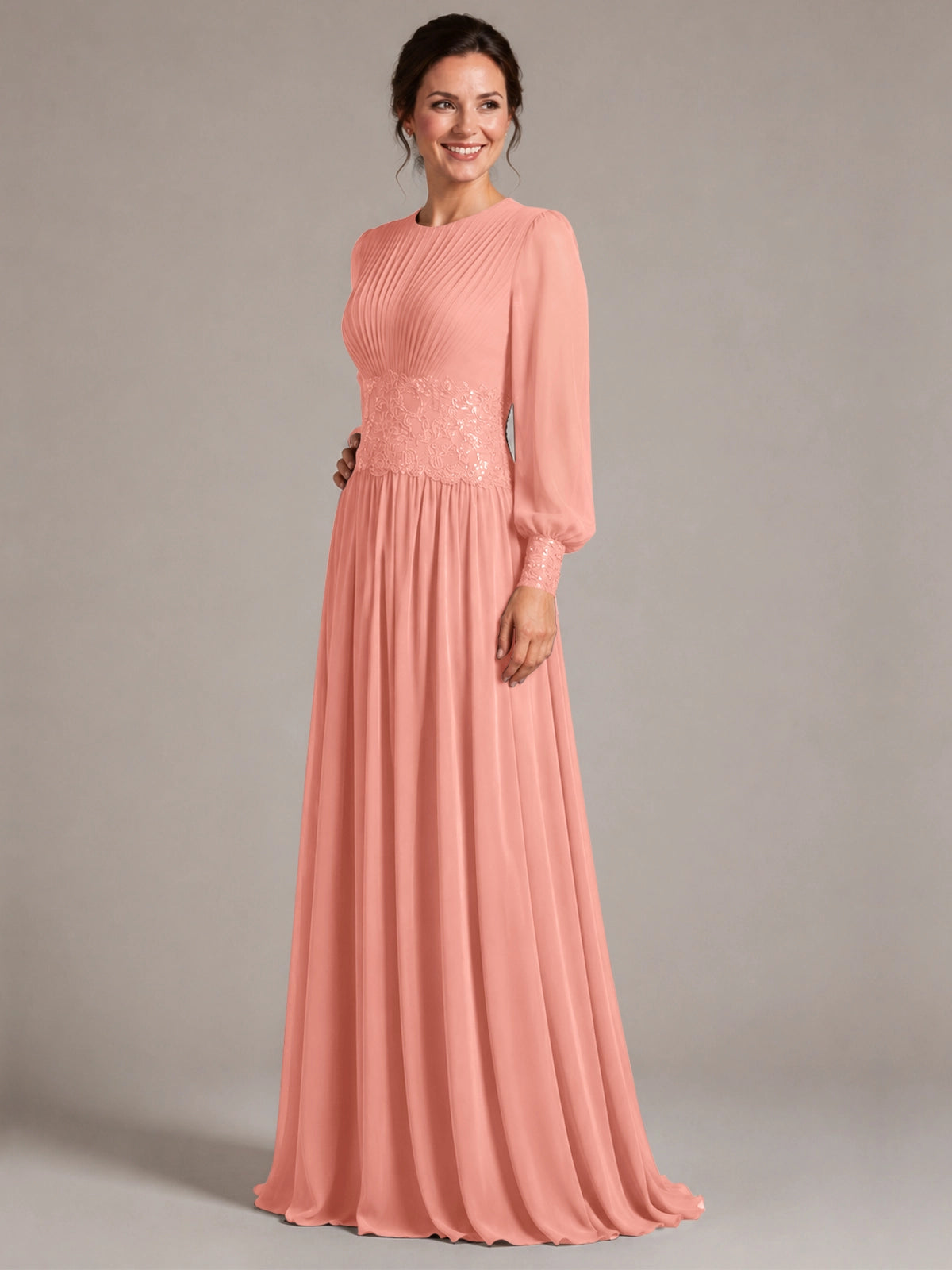 Chiffon Mother of the Bride Dress with Jewel Neckline 