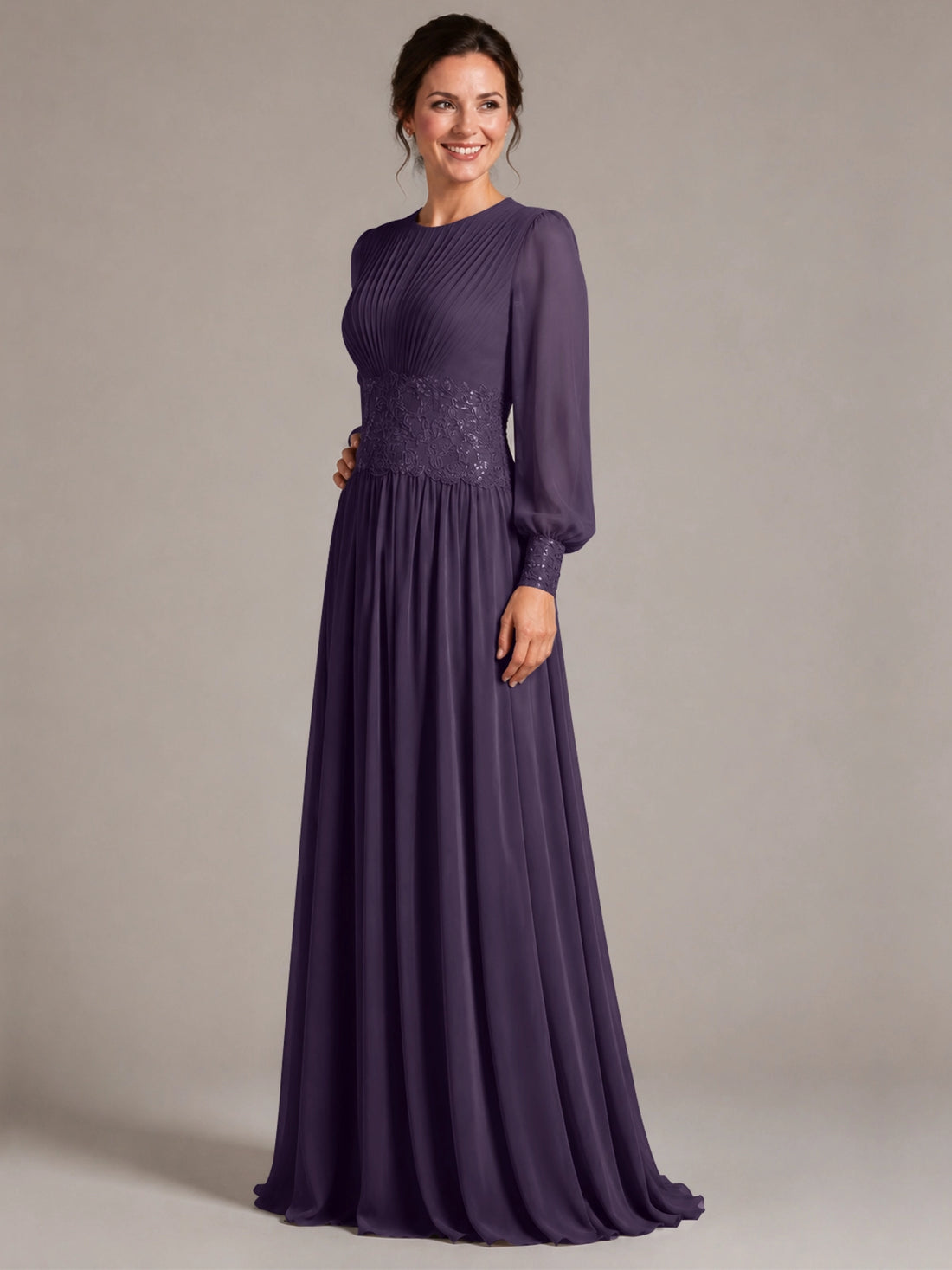 Chiffon Mother of the Bride Dress with Jewel Neckline 