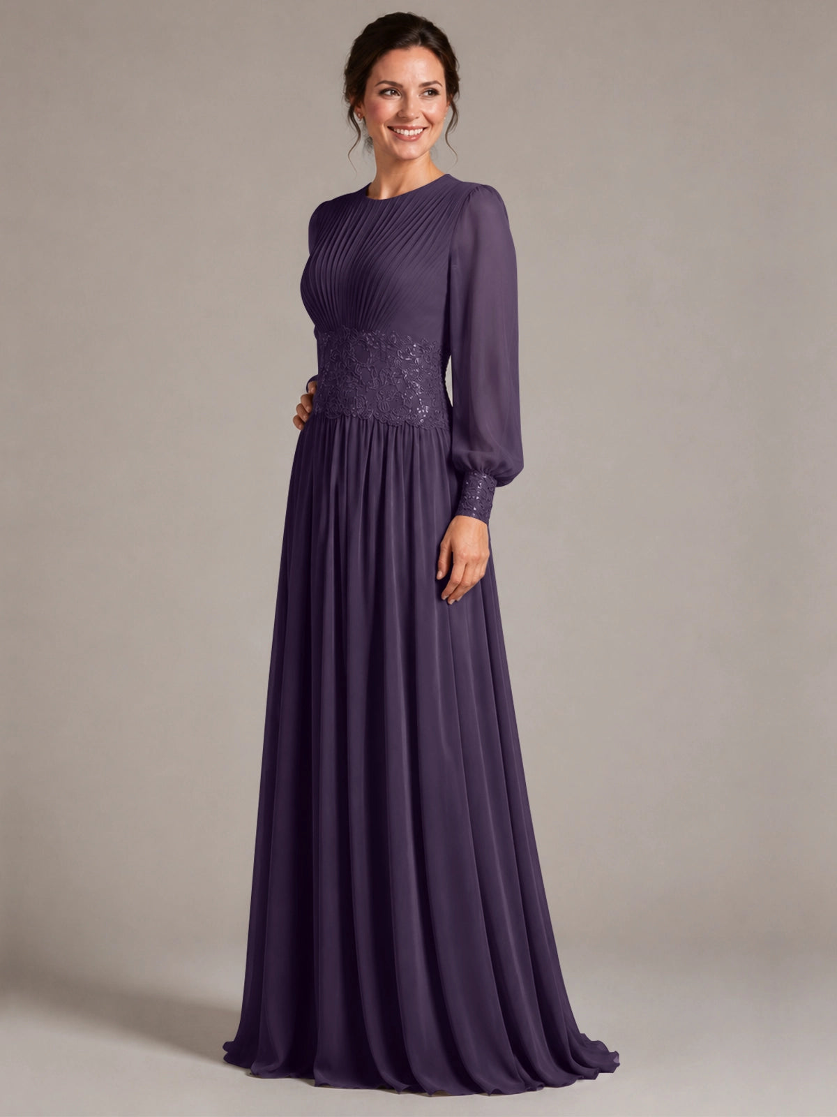 Chiffon Mother of the Bride Dress with Jewel Neckline 
