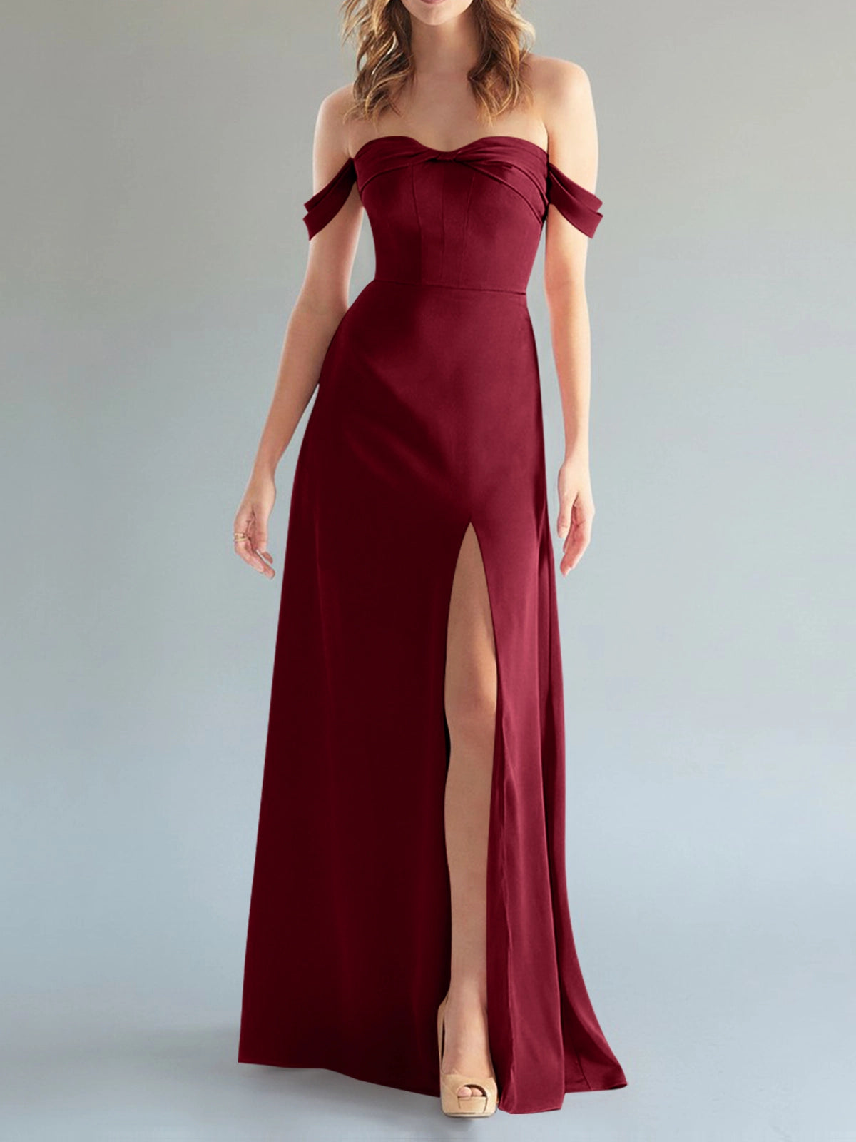 Off-the-Shoulder Slit Bridesmaid Dress 