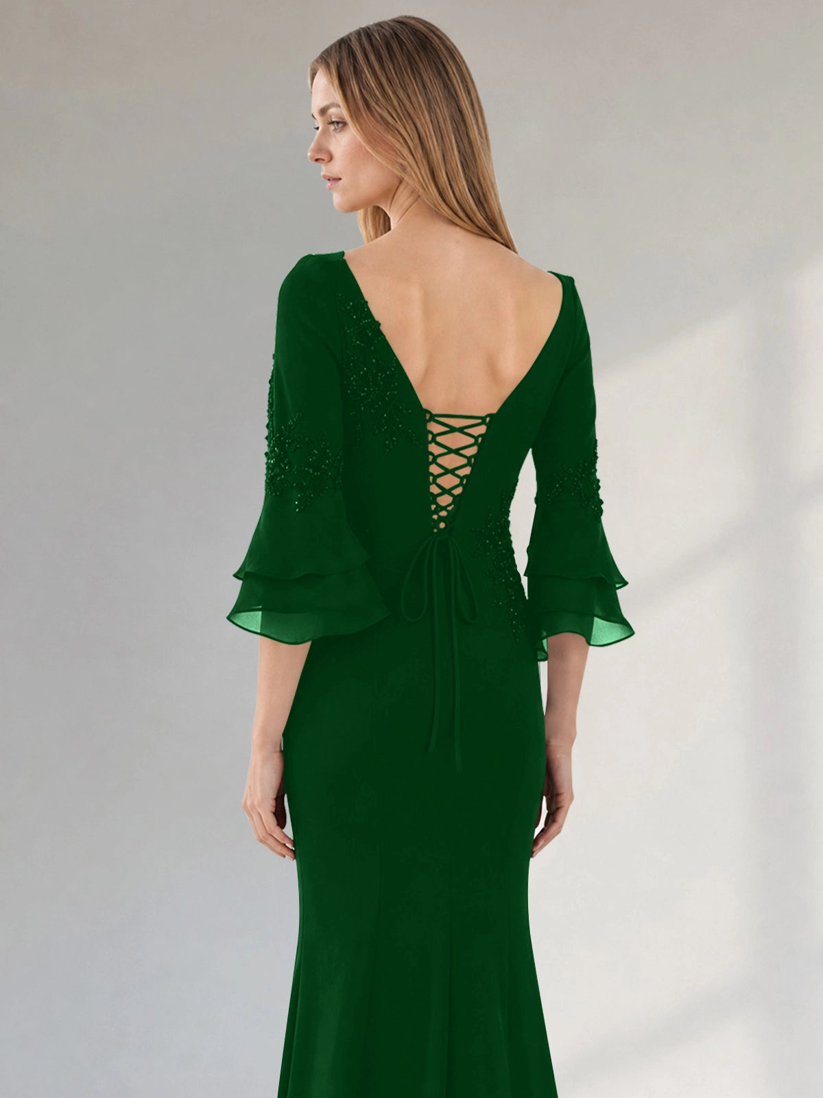Chiffon Mother of the Bride Dress with 3/4 Sleeves