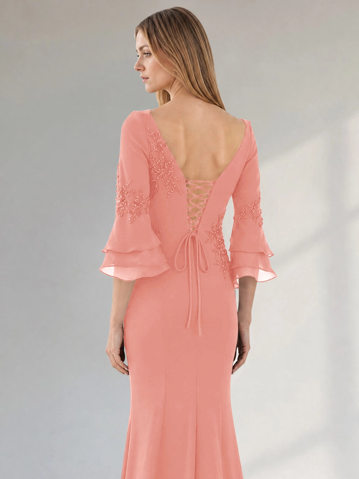 Chiffon Mother of the Bride Dress with 3/4 Sleeves
