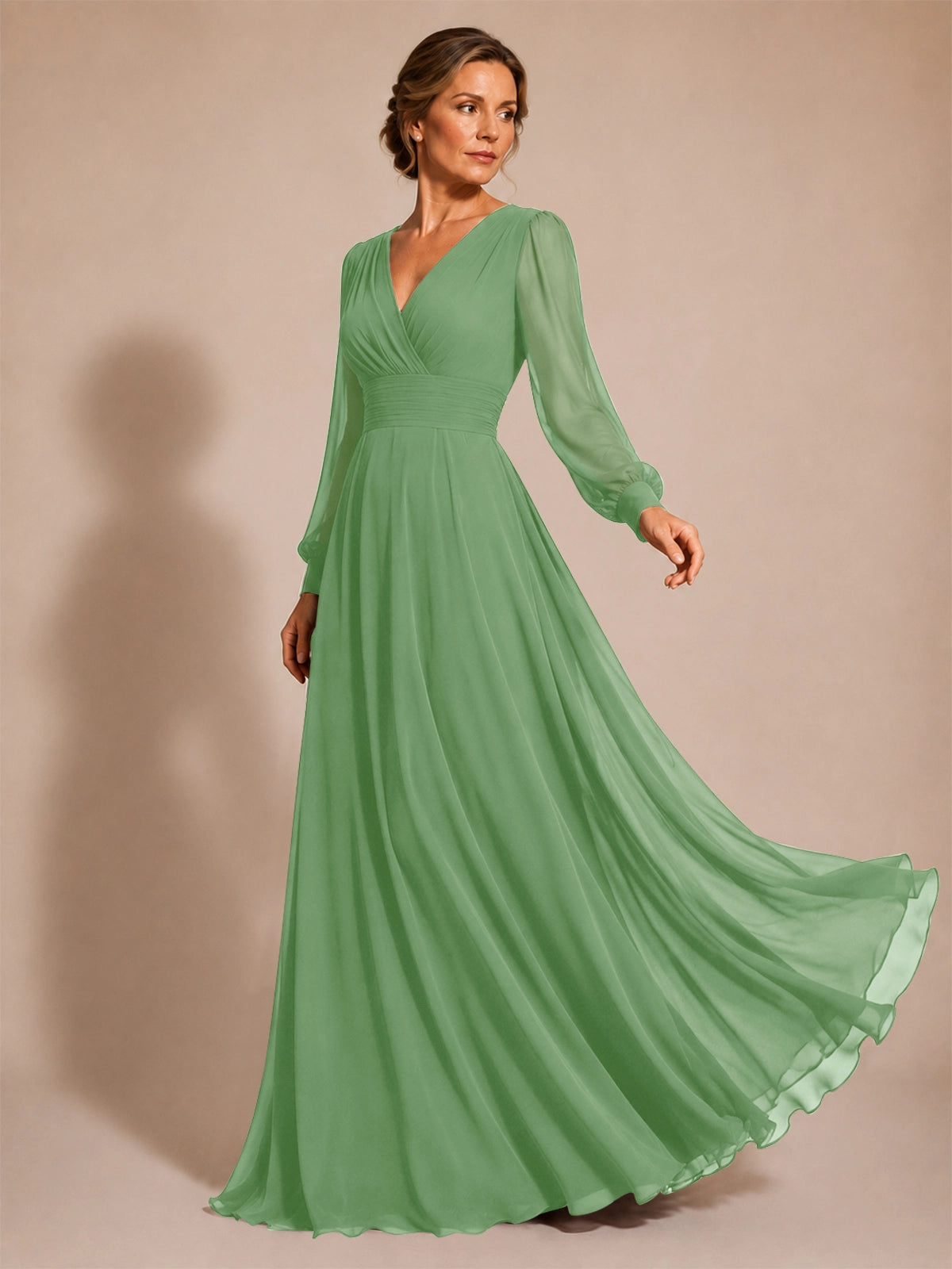 Chiffon Mother of the Bride Dress with Long Sleeves 
