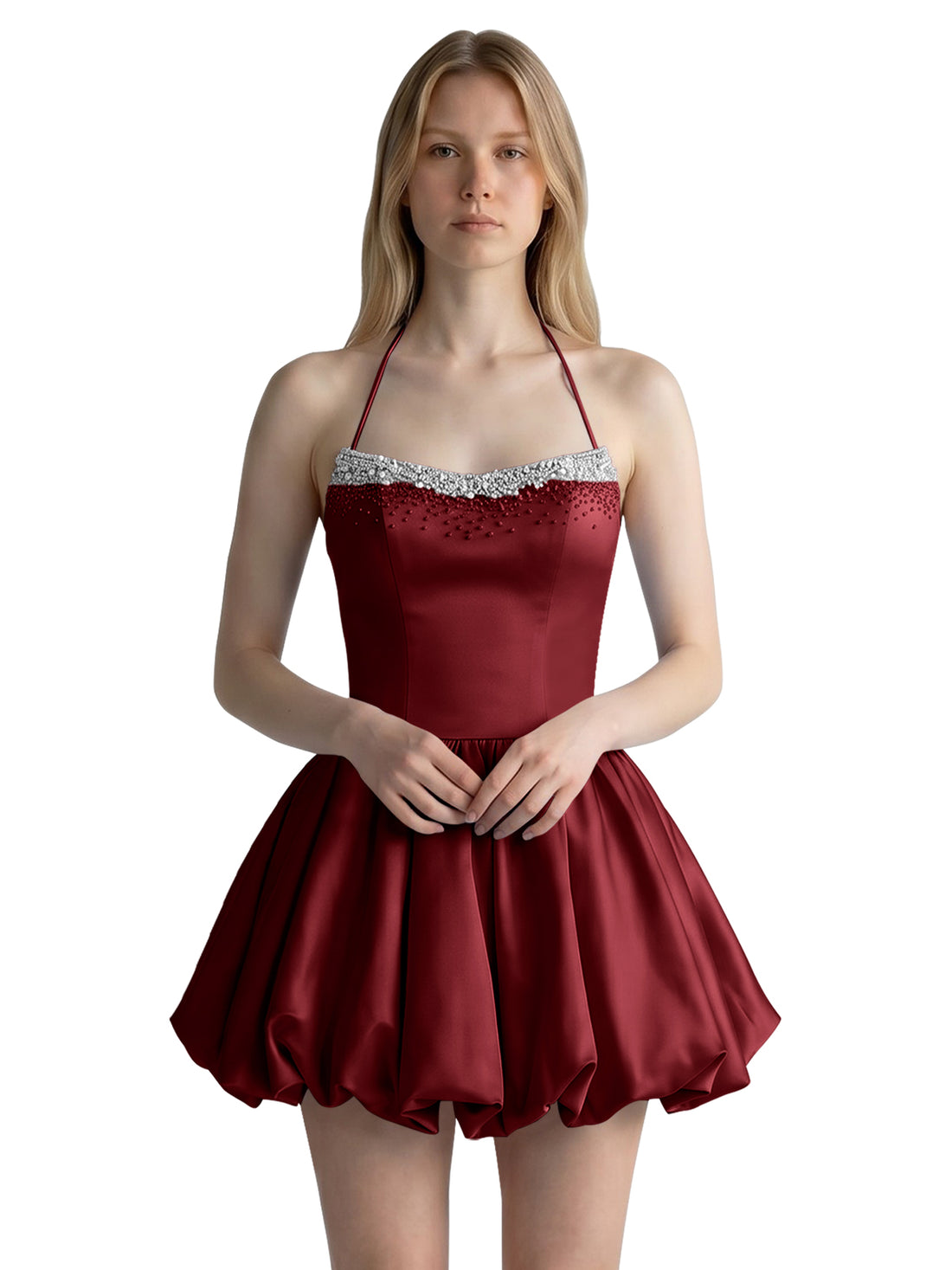 Beading Bubble Hem Mini Dress 