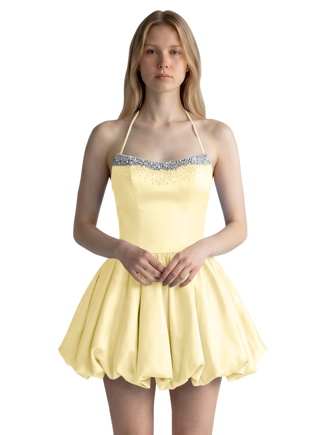 Beading Bubble Hem Mini Dress 